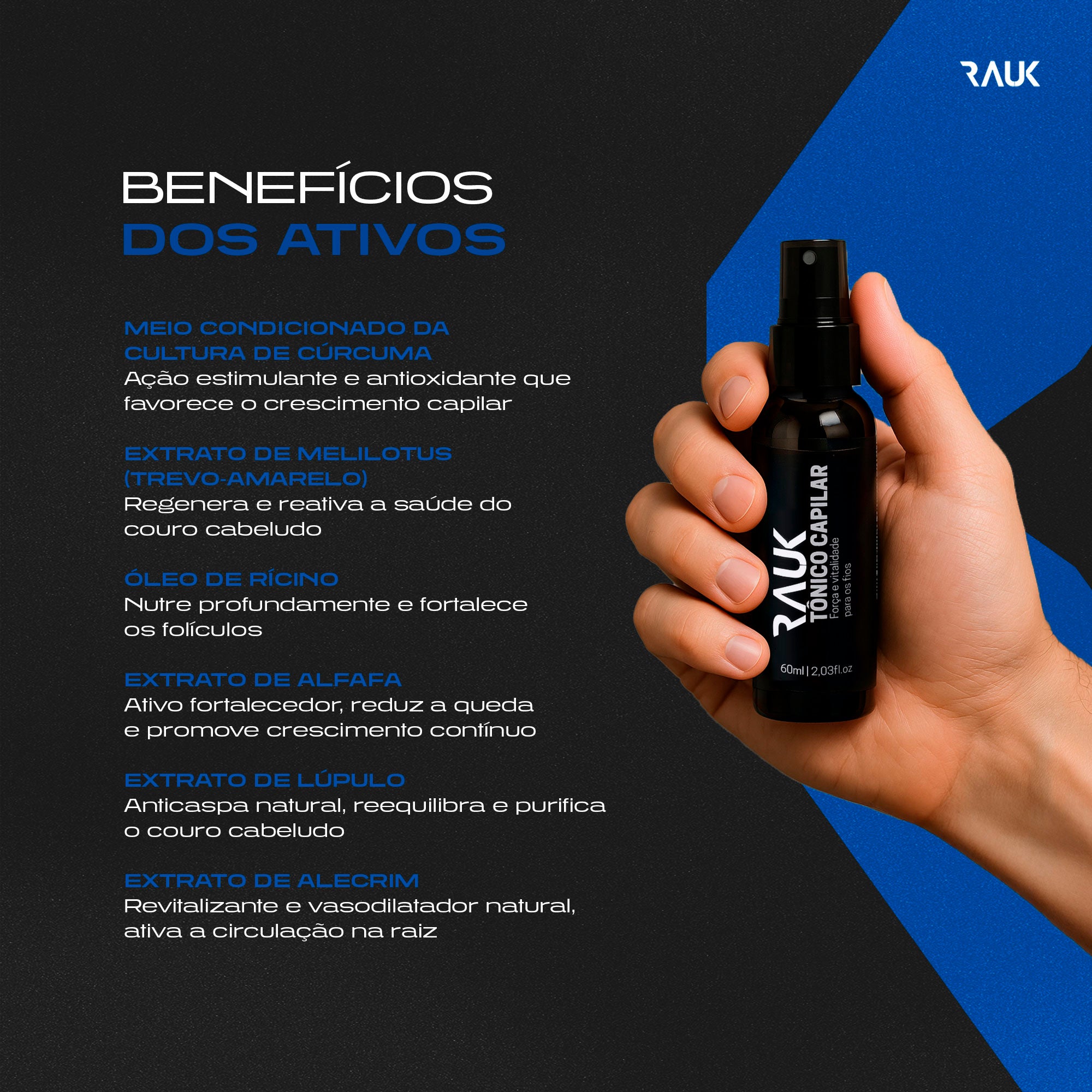 Tônico Fortalecedor para Barba e Cabelo Rauk - 60ml